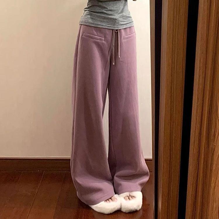 Purple High-Waist Wide-Leg Casual Drape Pants for Women