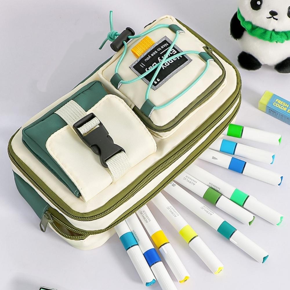 1pcs Workwear Design Student Pen Case Pen Bag Large Capacity Fabric Multi-Compartment Design Pencil Box Stationery
