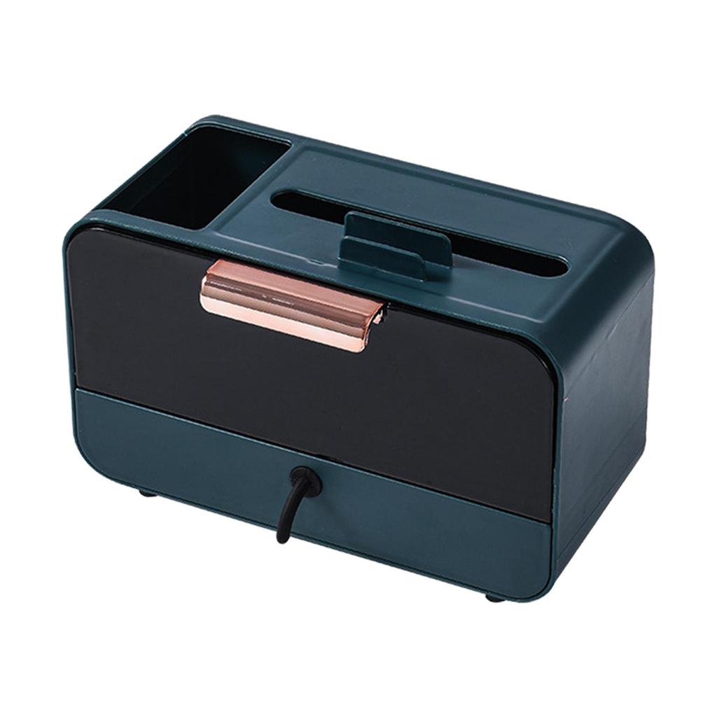 Tissue Box Cover Storage Organizer with Drawer Divider, Pen Glasses Makeup Organizer, Phone Stand