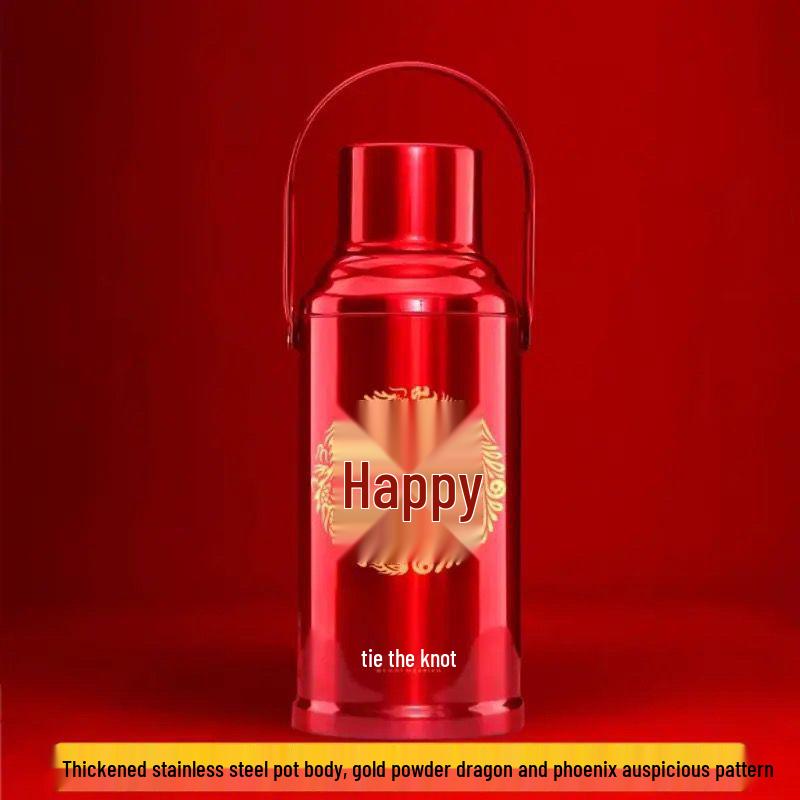 Wedding Dowry Red Thermos Flask Pair - Hot Water Bottle for Household Use