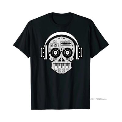 DJ Tees Hipster Tops Men T-shirts Print Skull Disc Headphones Hip Hop Music TV Tshirt Summer Guys Funky Clothing