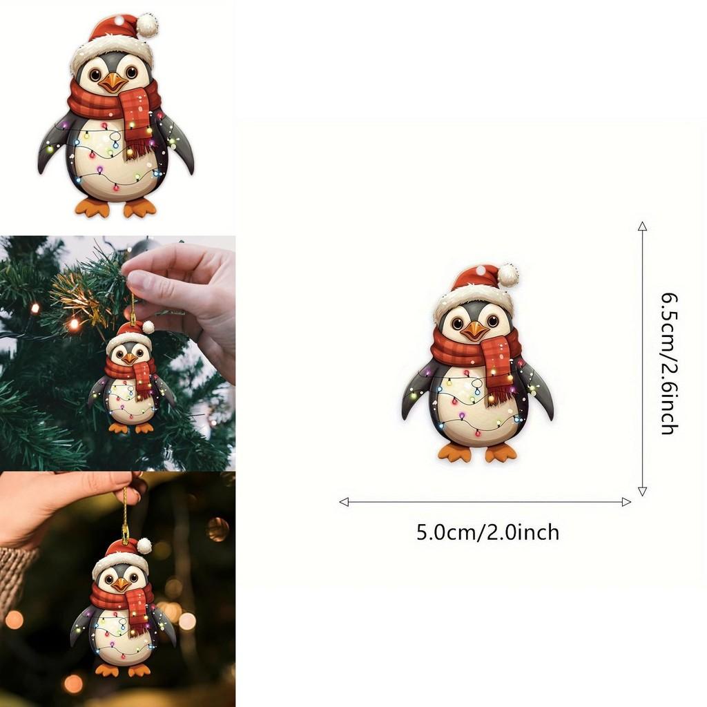 Penguin Car Decor Acrylic Christmas Hat Pendant With Cartoon Design For Vehicle Interior