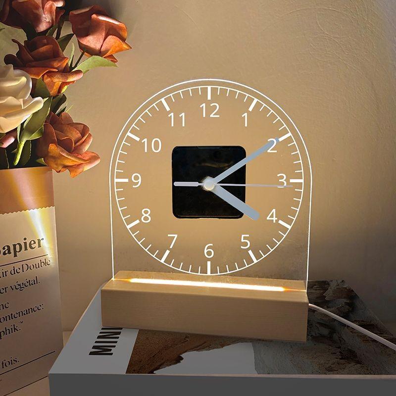 Stylish, Simple, Fashionable, Transparent Acrylic Clock, Luminous Night Lamp, Table Clock, Desktop Style Ornament, Silent Home Use