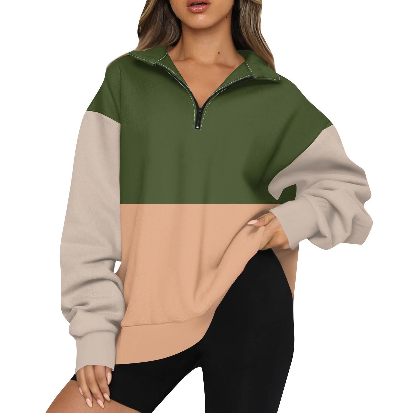 Женская модная толстовка с длинным рукавом и принтом в полоску с отворотом на молнии L армия зеленый 1859₽