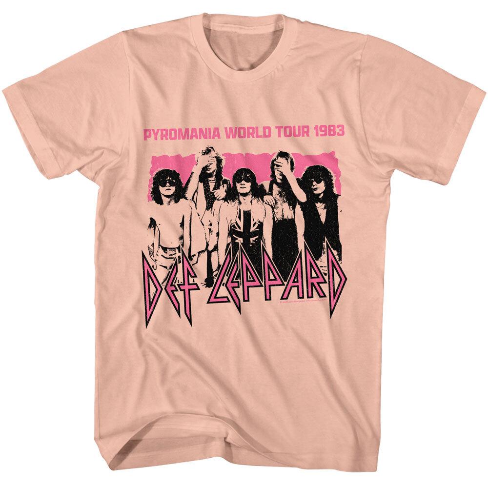 Def Leppard T Shirt Men039;s 1983 Pyromania World Tour Metal Rock Peach Cotton Unisex T-Shirt M