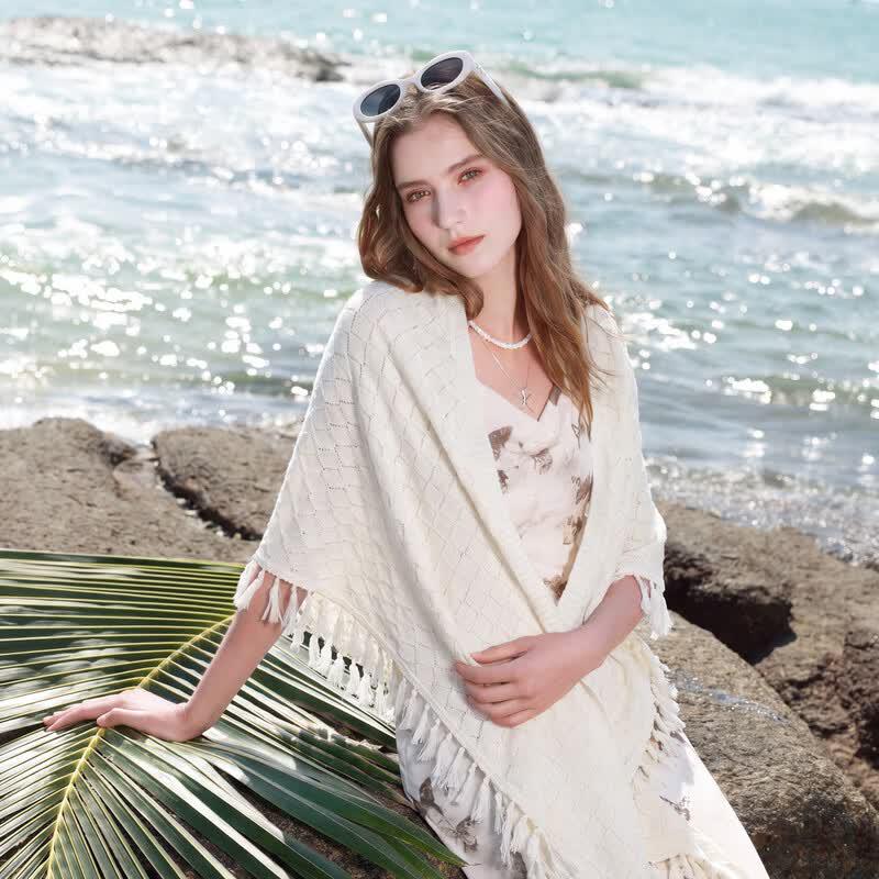 Sancai 2026 Knitted Tassel Poncho Shawl
