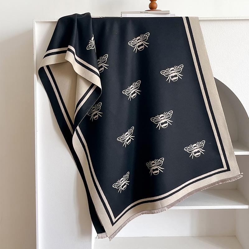 Luxusmarke Beidseitiger Bienen-Schal Imitation Kaschmir Weich Warm Fransen Pashmina Schal Winter Kältefest Winddicht Decken-Schal
