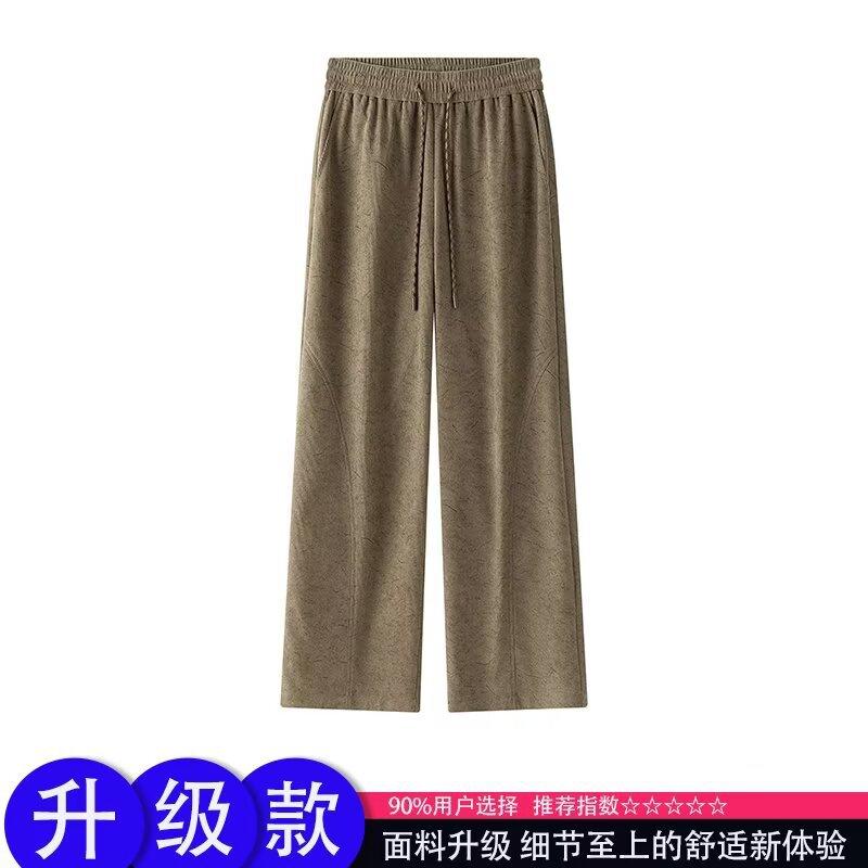 Maillard retro dark pattern diagonal sweatpants men s autumn American high street micro-pull pants high-end straight casual pants 3XL хаки