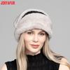 JERYAFUR Women Winter Faux Fur Hat, Elegant Beaded Decor Warm Luxury Ladies Snow Hat for Cold Weather