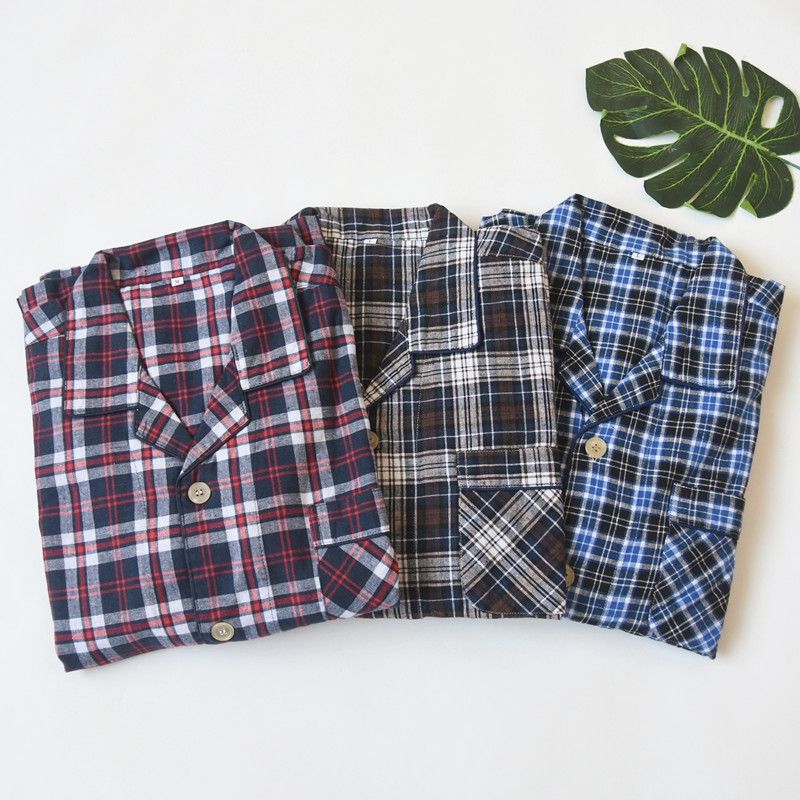Foreign Trade Original Garment Men's Woven Cotton Plaid Long Sleeve Trousers Pajamas Set Spring and Autumn Casual and Comfortable Breathable Homewear