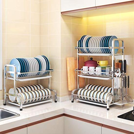 Sameyo Abtropfgestell 3 Ebenen Abtropfgestell Edelstahl Geschirr Küchenaufbewahrung Abfließendes Geschirrtrocknen Geschirr Essstäbchen Tasse Japanische Bedienungsanleitung enthalten 3 Ebenen
