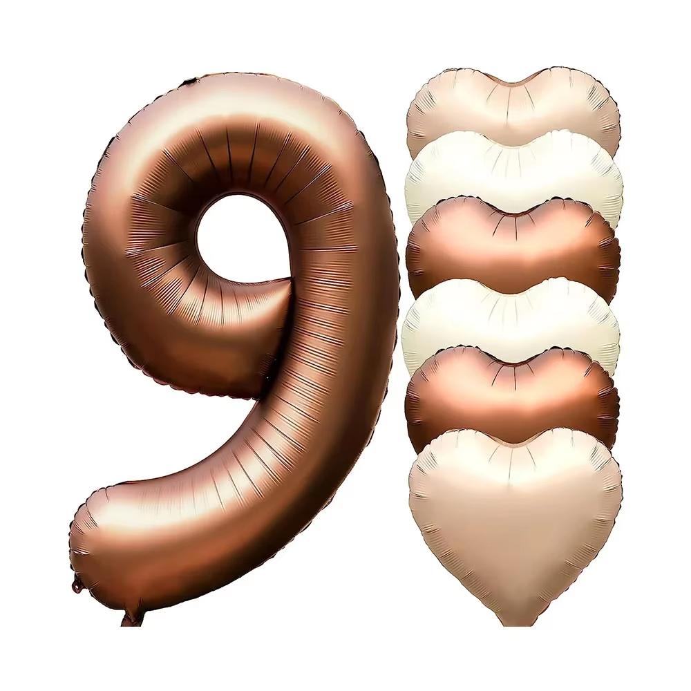 7pcs 32inch Number Balloons Set Helium Balloon with Big Heart Balloons for Girl and Boy 9th Year Old Birthday Party Decorations