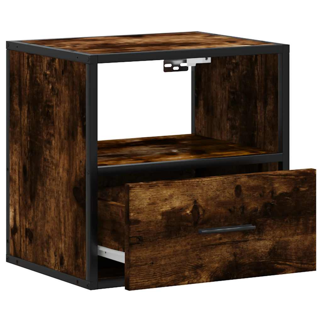 Wall Mounted Nightstand in Smoked Oak 40 x 31 x 39.5 cm