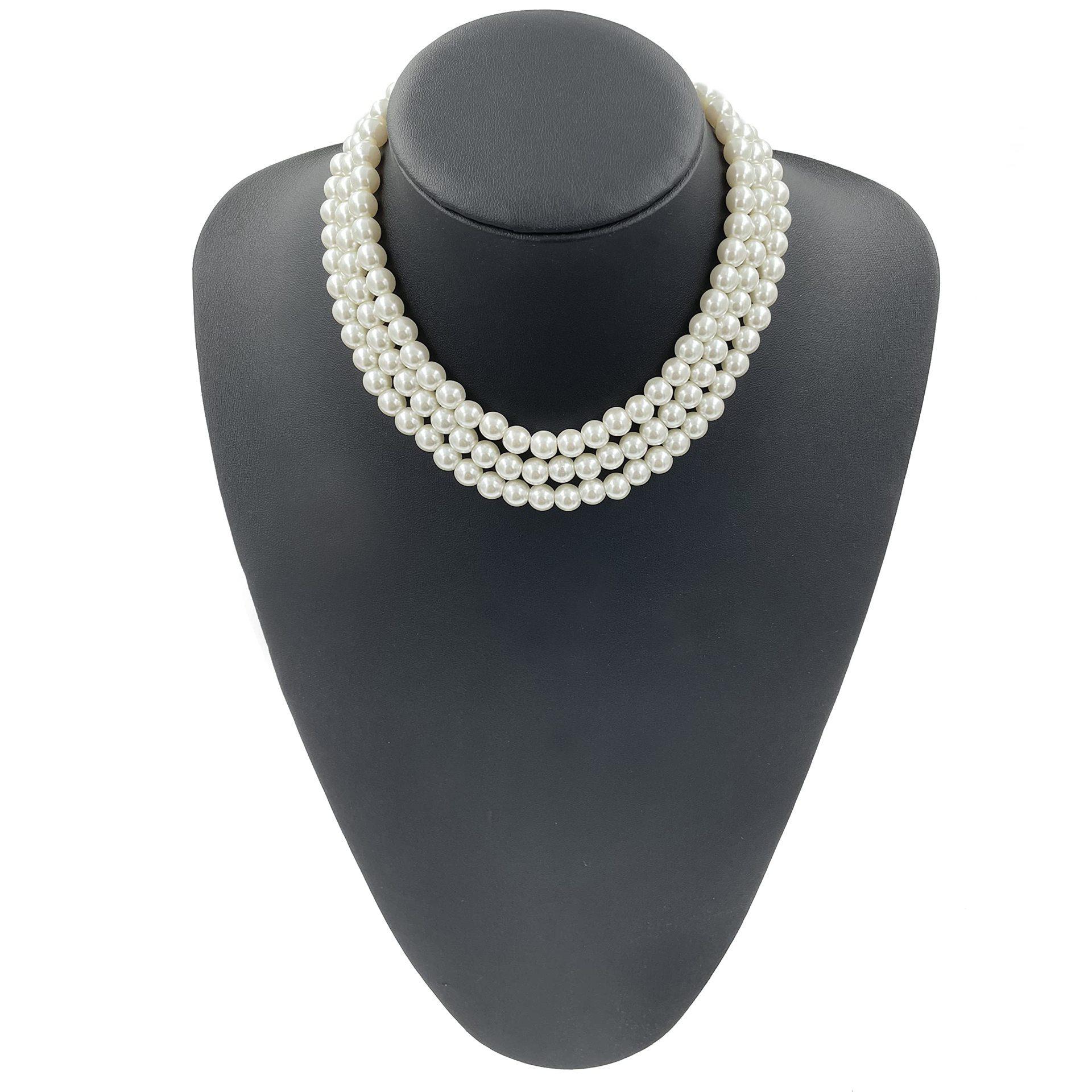 

Triple Glass Pearl Necklace Bracelet Stud Earrings Set Elegant Fashion Sweater Chain Dress Cheongsam Necklace Accessories