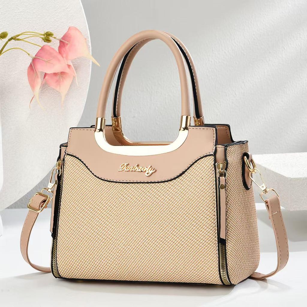 New Canvas Splicing Fashion Handbag High Appearance Level Large Capacity All-in-one Shoulder Bag Canvas Texture Female Bag