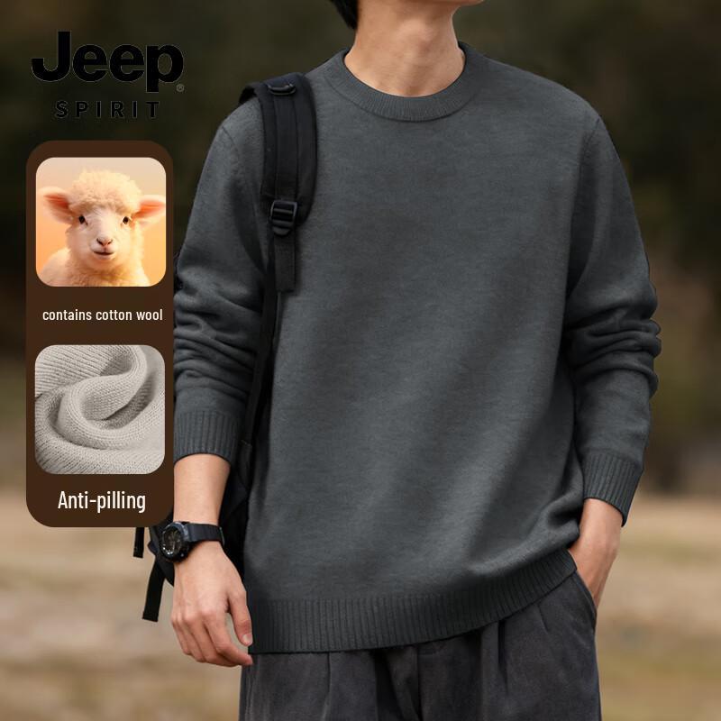 JEEP SPIRIT Men's Winter Loose Fit Round Neck Knit Sweater