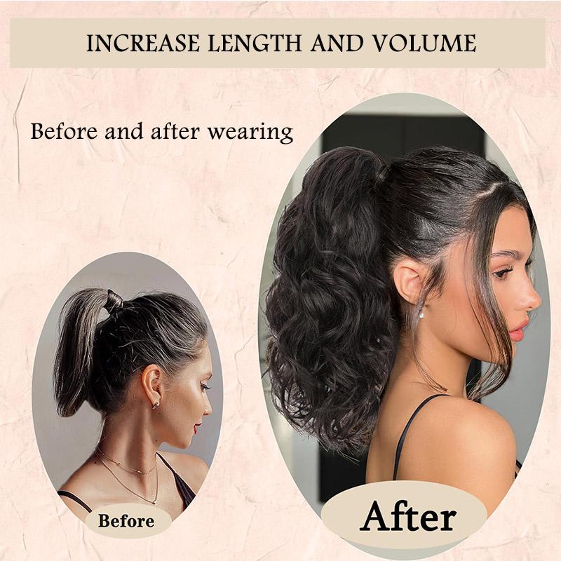 Syntetická stahovací šňůrka načechraný culík prodloužení 14palcový vodní vlnitý falešný culík prodloužení vlasů krátké vlasy pro ženy