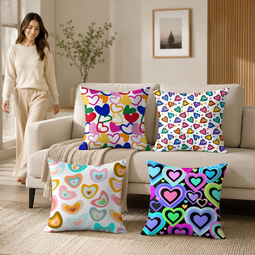 Colorful AIX Heart Pattern Cushion Cover Silky Short Plush Invisible Zipper Dustproof Sofa Pillow Case For Home Decor