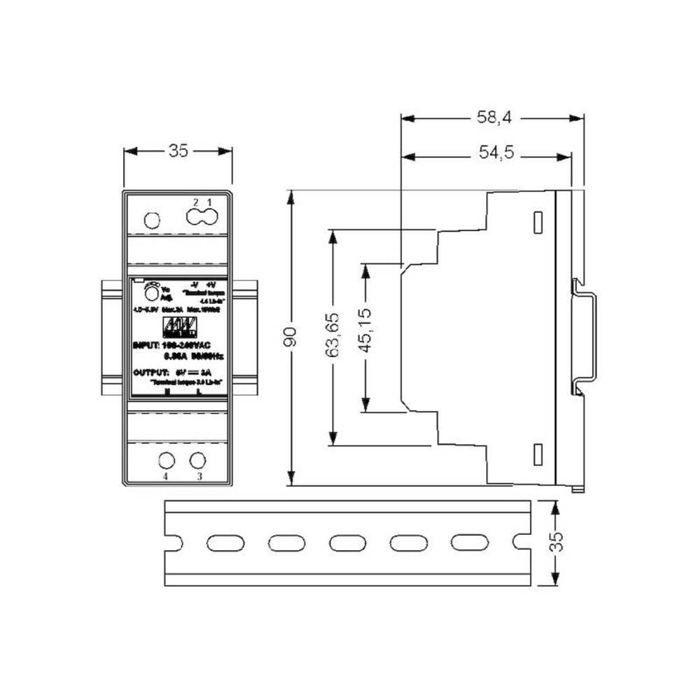 Mean Well ALIMENTATION - 1 SORTIE - 30 W - 12 V 2 A - MONTAGE SUR RAIL DIN - POUR USAGE INDUSTRIEL