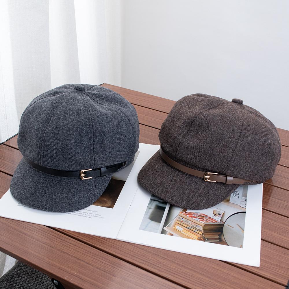 British retro temperament belt buckle octagonal hat children's fashion versatile face newsboy hat beret trend