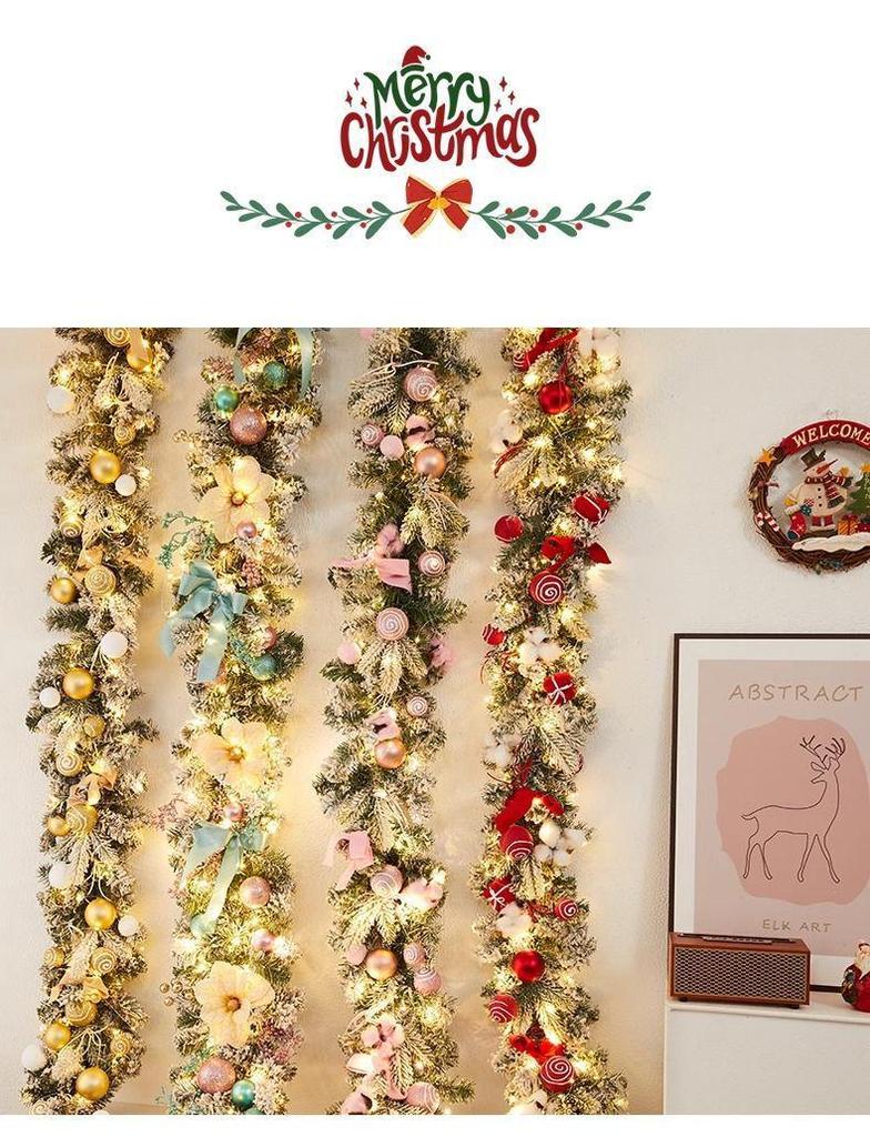 Encrypted Snowing PE Rattan Garland with Flocked Snow for Window & Wall Hanging