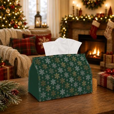 1pc Classic Winter Holiday Christmas Tissue Box with Snowflake Star Geometry - Decorative Napkin Storage Organizer for Kitchen, Car, Elegant Decorativ