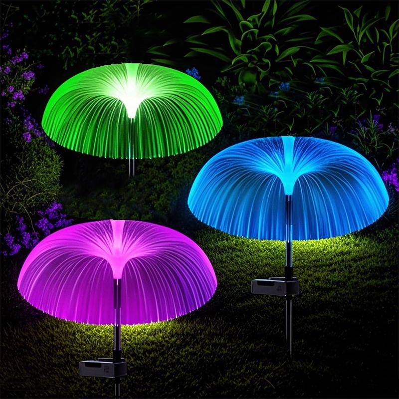 

Outdoor LED Solar Jellyfish Fibre Lights Waterproof 7color Change Flower Solar Lawn Lamp for Garden Yard Pathway Patio