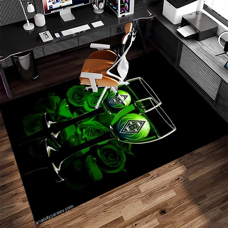 1pc Borussia Monchengladbach Logo Print Area Rug - Soft,Washable Non-Slip Indoor Mat for Office Chairs,Living Room,Home Office Decorative Rug