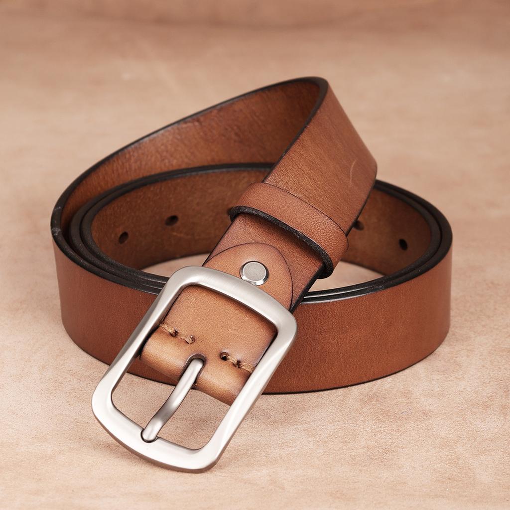Belt First Layer Cowhide Genuine Leather Tree Paste Leather Pin Buckle Retro Belt Middle-Aged And Young Men'S Belt