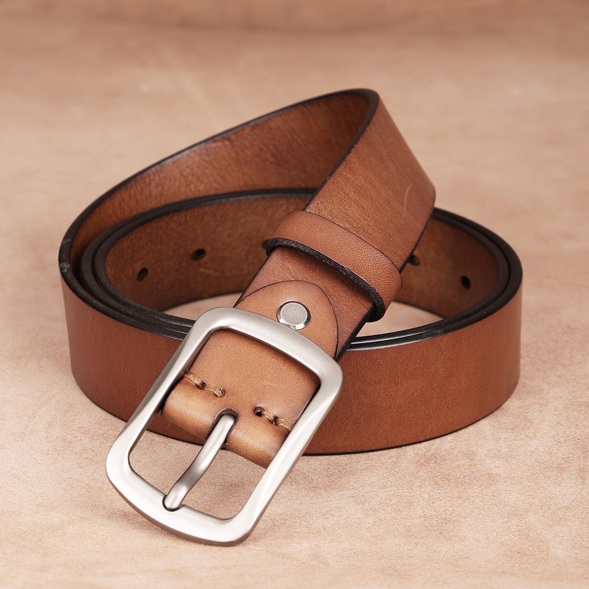 

Belt First Layer Cowhide Genuine Leather Tree Paste Leather Pin Buckle Retro Belt Middle-Aged And Young Men S Belt 130cm