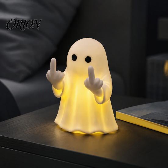 Novelty Dorm Room Decor Halloween Ghost Lamp, Cute Middle Finger Ghost/Reading Book Night Light, Funny Light Spooky Figurine for Tabletop, Indoor Home