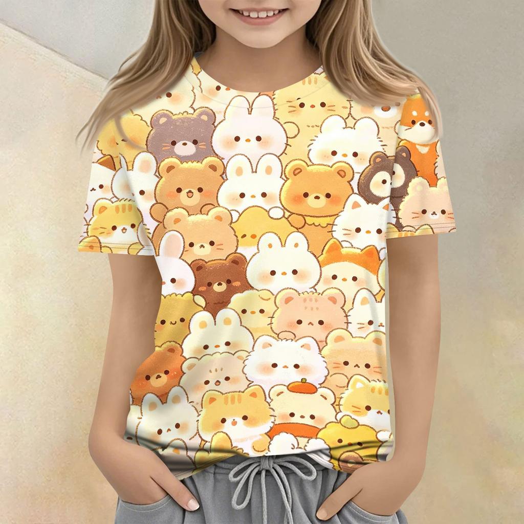 Kids Animal Print Crew Neck Short Sleeve T Shirt Casual Loose Fit Top Soft Comfortable Fabric Suitable for Everyday Wear