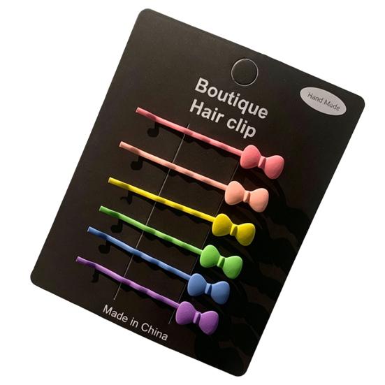 

6Pcs Girl Hairpins Baking Paint Process No Peeling Stable Grip Metal Clip Base Hair Pins Star Heart Bowknot Decor Candy Color Hair Clips D