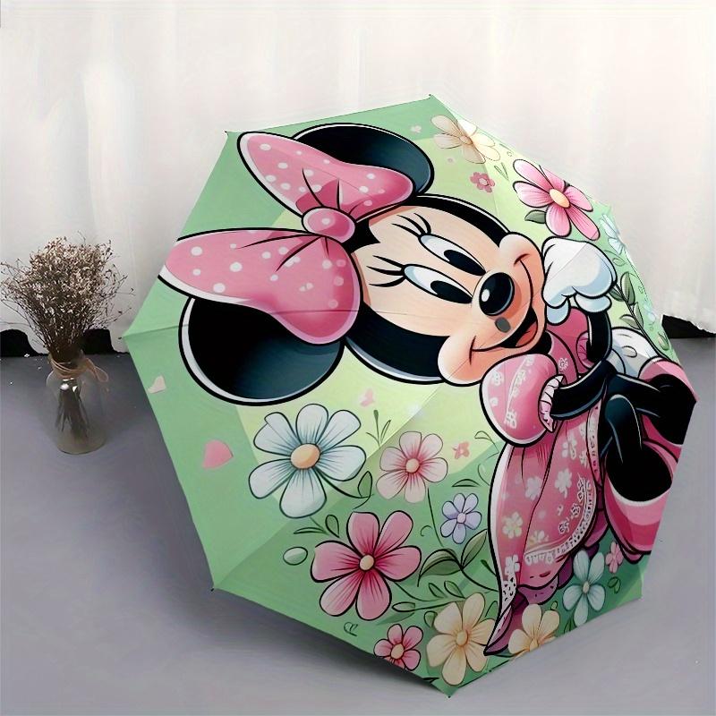 Disney Minnie Mouse,Floral Garden,Pastel Colors Manual Opening and Closing Umbrella - 8-Rib Reinforced Folding Design, Lightweight and Porta