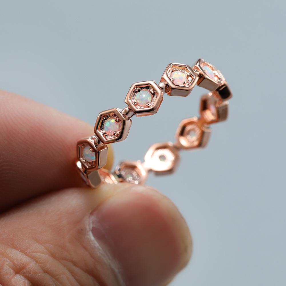 European and American Rose Gold Hexagonal Ring Personality