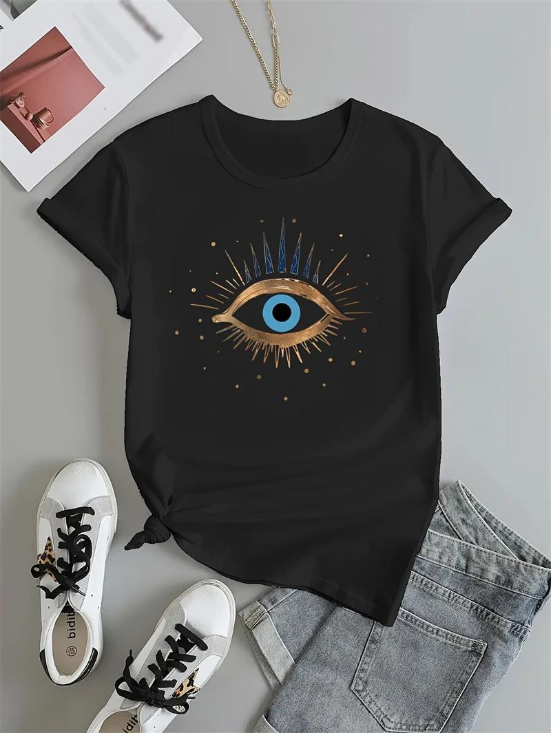 

Women s Evil Eye Graphic Print T-shirt - Short Sleeve Crew Neck Casual Top for Summer & Spring S