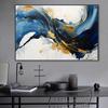 Modern Blue and Gold Abstract Posters Swirling Lines Prints Canvas Oil Painting Wall Art Pictures Home Living Room Decoration