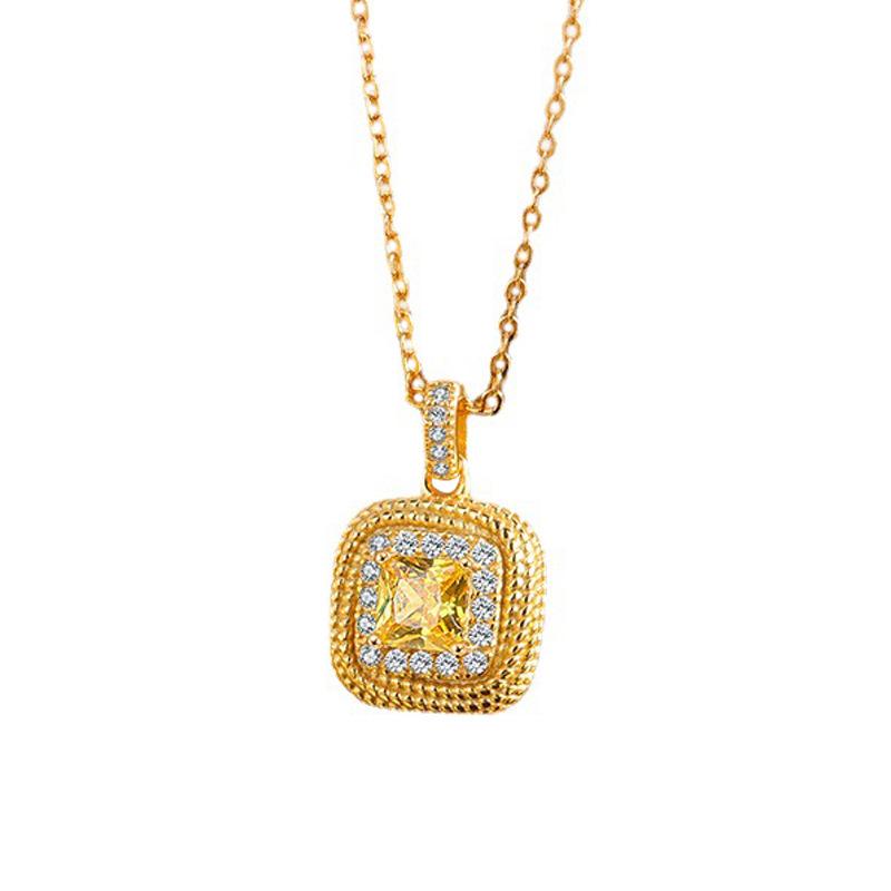 S925 Sterling Silver Yellow Diamond Square Ring with Citrine, Women's Gold Tone, Fashionable Light Luxury Jewelry