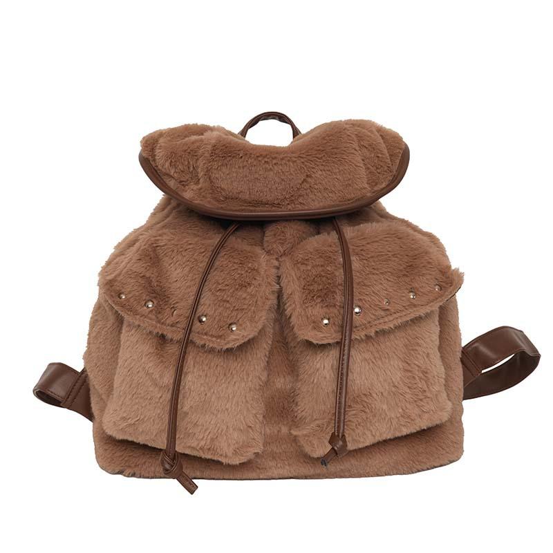 Schoolbag Korean version ins backpack bag women's 1011 new retro versatile plush backpack niche design exquisite small bag