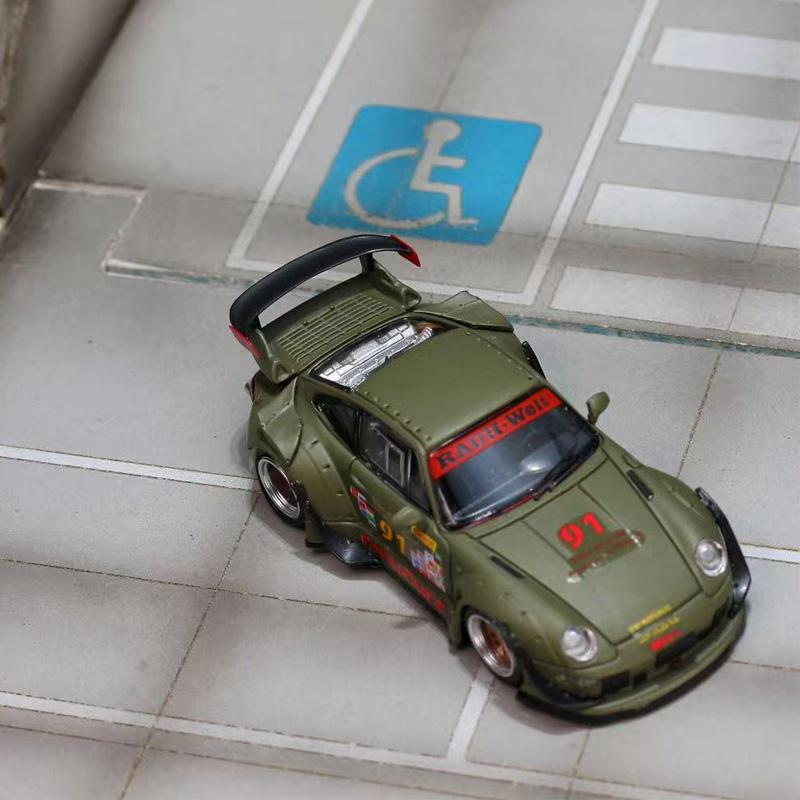 SW 1:64 Rauch-Welt Wide Body Modification, Porsche RWB993 Matte Green Alloy Diecast Car Mode