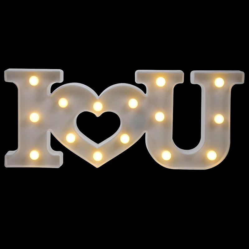 Uonlytech Light Up I Love You Sign I Love You Letters Sign Battery Operated Led Heart Lights for Propose Marriage Courtship Wedding Anniversary белый