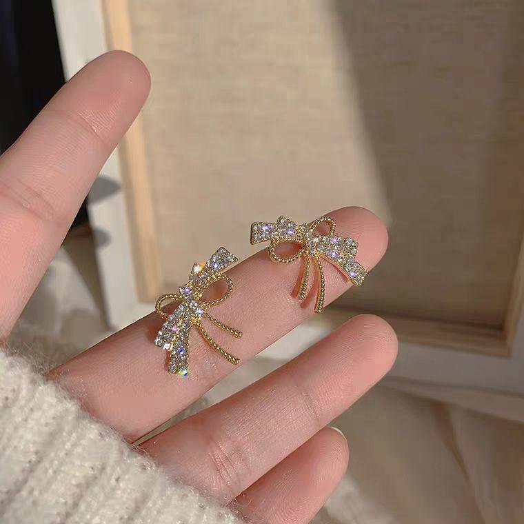 Elegant Floral Bow Earrings - High-End French Design for Women