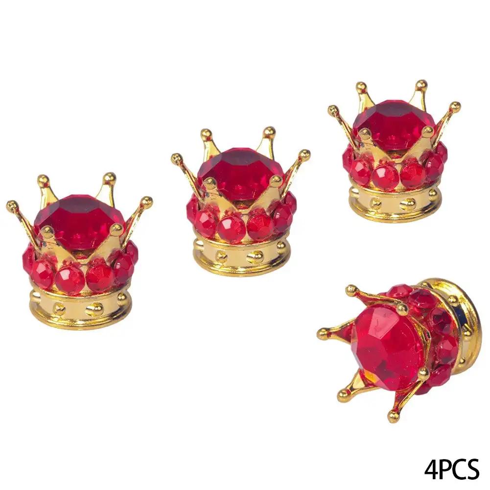 4 Stück Auto Krone Reifenventilkappen mit Bling Kristall Strass Chrom Krone Fahrzeug Reifenkappen Abdeckungen Zubehör