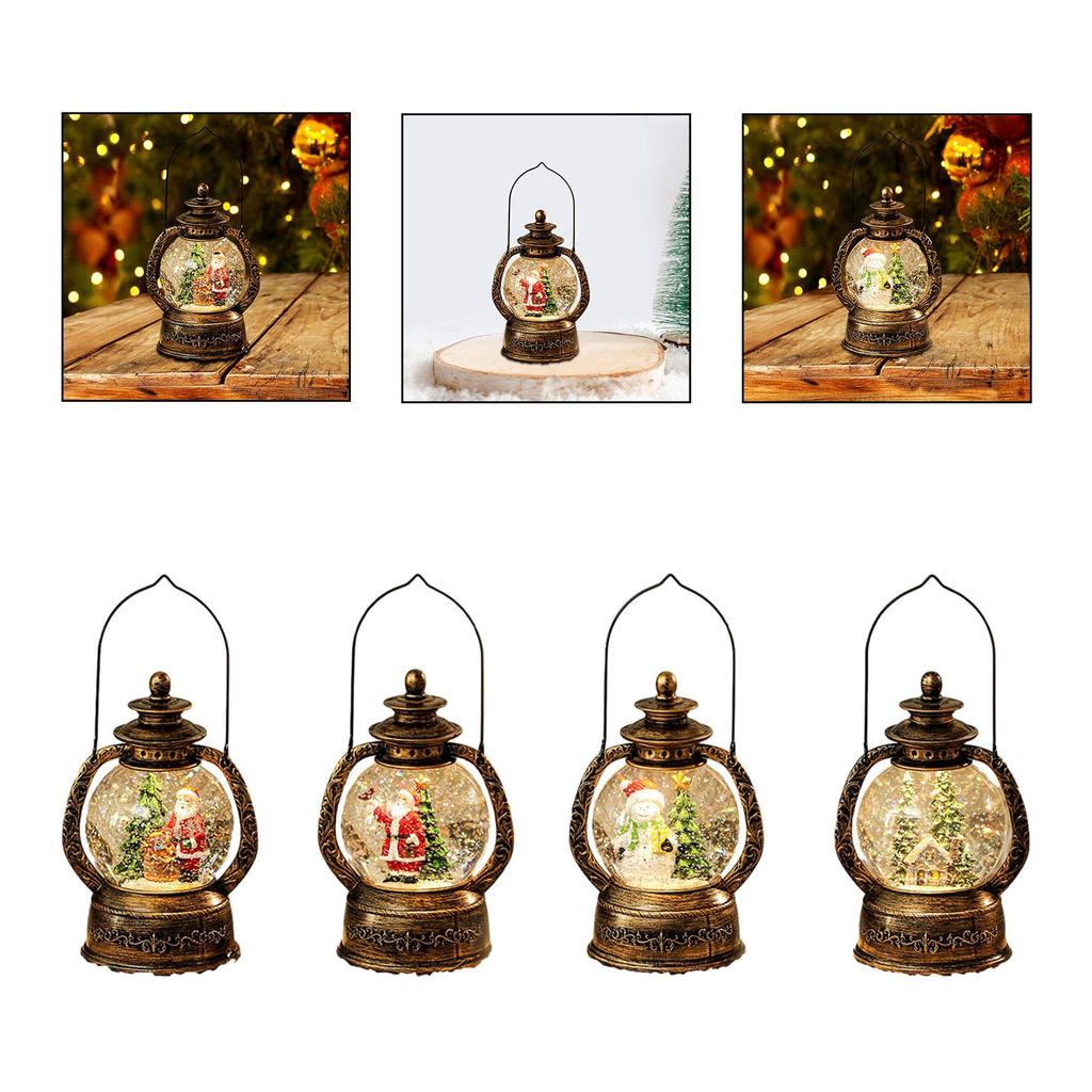 Oświetlona Świąteczna Kula Śnieżna Latarnia Pudełko Muzyczne z Wirującym Brokatem Lampka Nocna na Święta do Sypialni Salonu Półki Imprezy