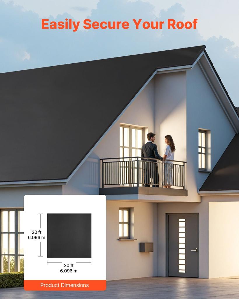 Roll Roofing, 20 x 20 ft, 45 mil EPDM Rubber Roofing, Long Lifespan & Weather-resistant, Withstands Harsh Temperatures, Flexible & Easy Installation,
