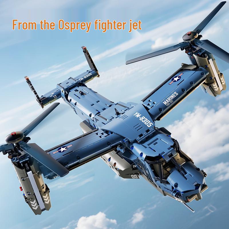 Osprey Transport Aircraft & Tank Helicopter Model Building Set - Children's Gift Toy