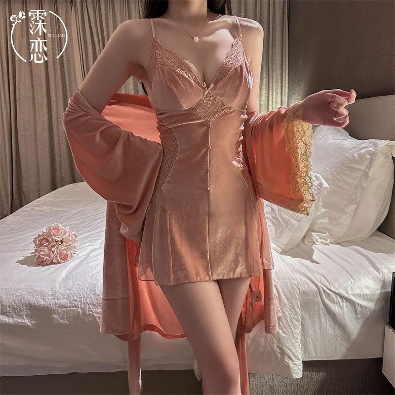 Sexy Velvet Outerwear Suit Lace Pure Desire To Cut Men's Suspenders Autumn and Winter