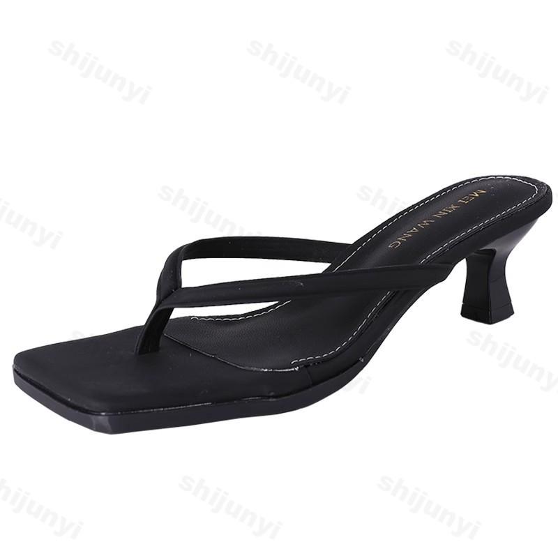 Fashion Women's Slippers 2025 Summer Flip Flops High Heel Soft Bottom Fine Heel Casual Rubber Sole Adult Footwear Comfortable Shoes