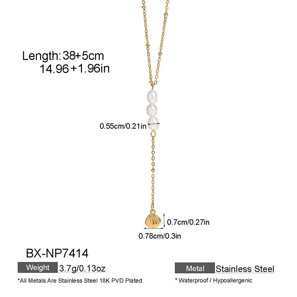 Elegant Y-Shaped Ocean Element Titanium Necklace, 18K Gold Plated, Fashionable Vacation Style for Women