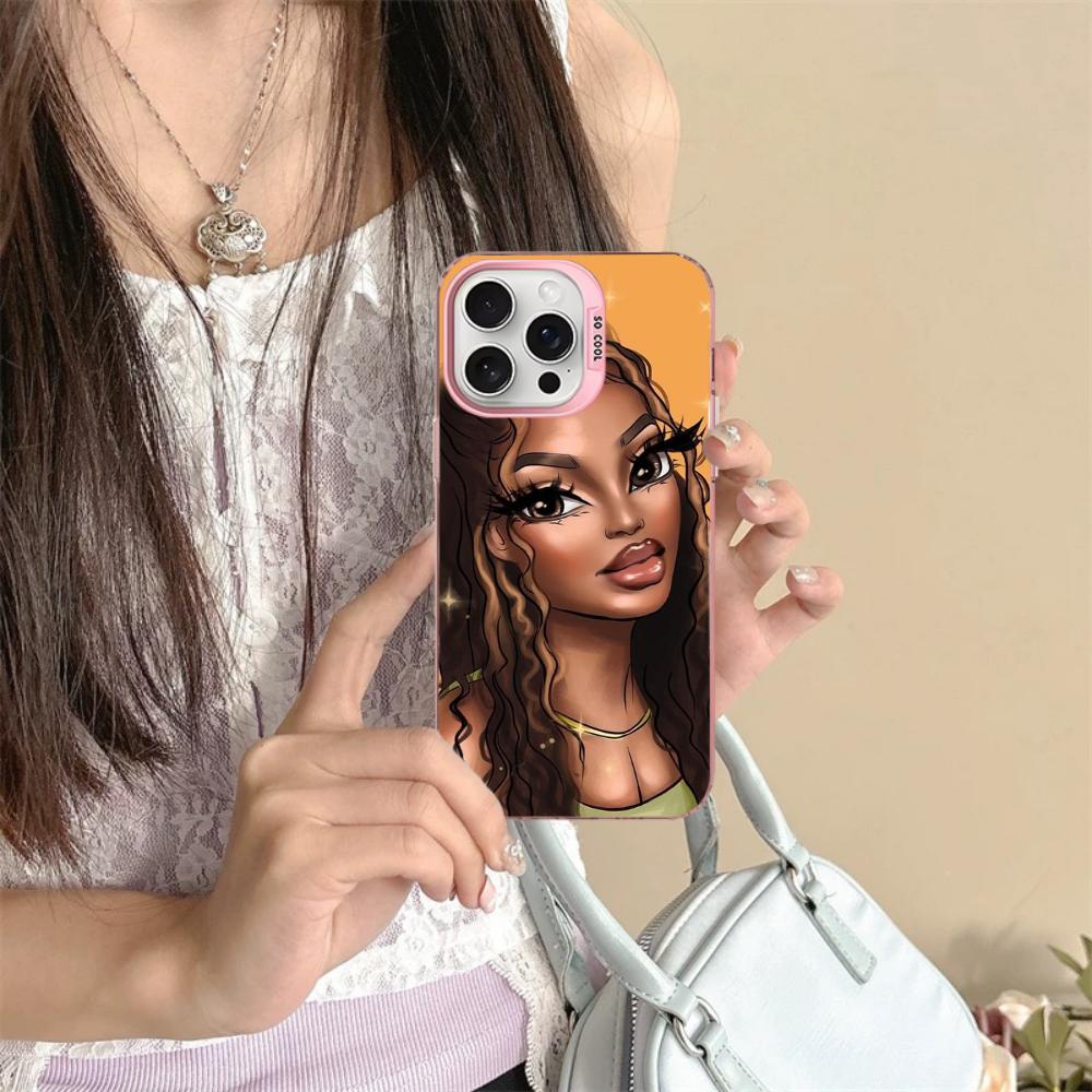 Afro Girls Art Phone Case For iPhone 16 15 14 13 12 11 Pro Max X XR XSMAX 8 7 Plus Matte Shockproof Back Cover